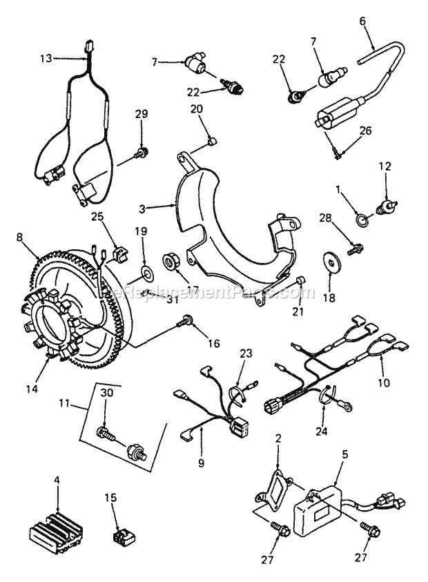 Engine Electrical Diagram and Parts List for 2086 880001-899000 Cub Cadet Lawn Tractor